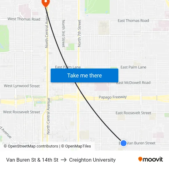Van Buren St & 14th St to Creighton University map