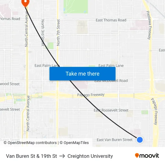 Van Buren St & 19th St to Creighton University map