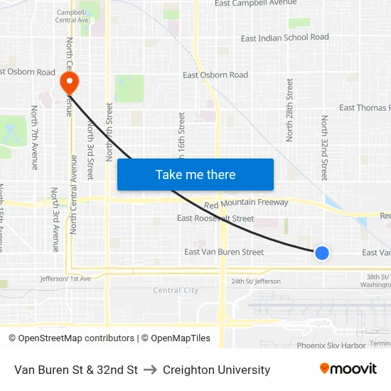 Van Buren St & 32nd St to Creighton University map