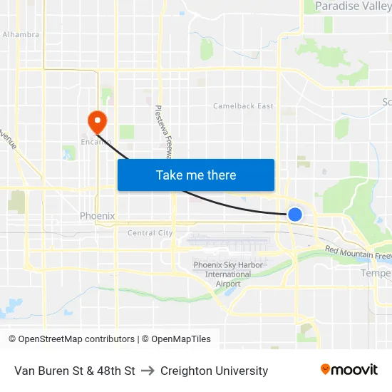 Van Buren St & 48th St to Creighton University map