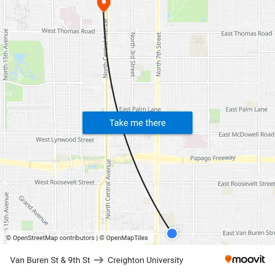Van Buren St & 9th St to Creighton University map