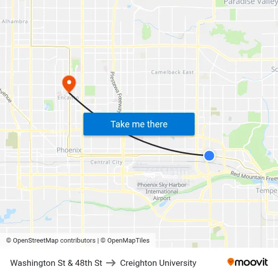 Washington St & 48th St to Creighton University map