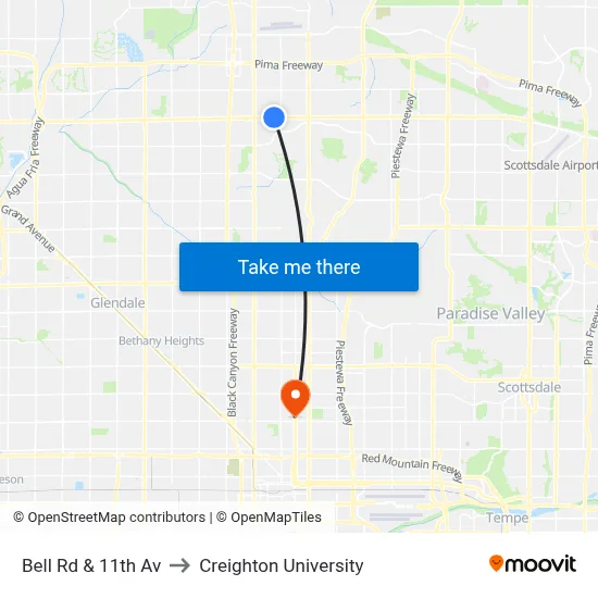 Bell Rd & 11th Av to Creighton University map