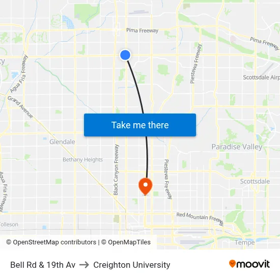 Bell Rd & 19th Av to Creighton University map