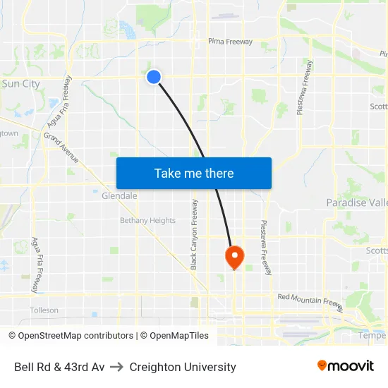Bell Rd & 43rd Av to Creighton University map