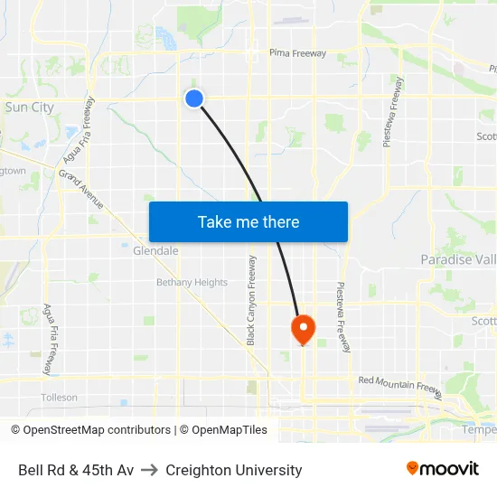 Bell Rd & 45th Av to Creighton University map