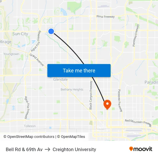 Bell Rd & 69th Av to Creighton University map