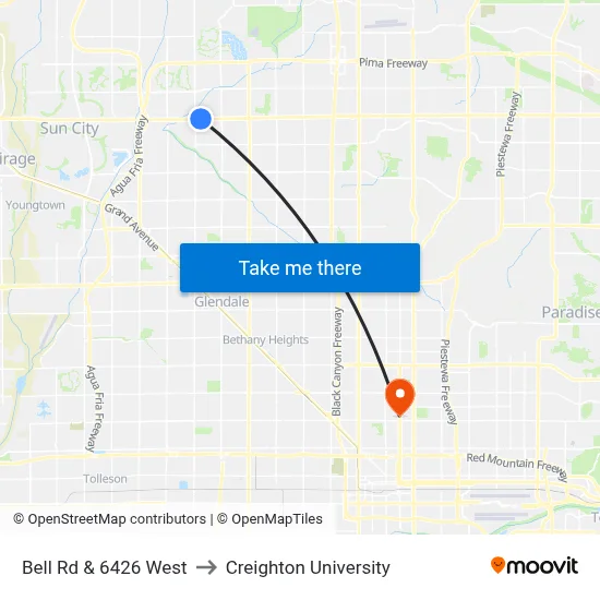 Bell Rd & 6426 West to Creighton University map
