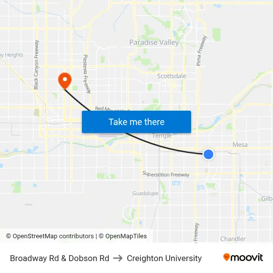 Broadway Rd & Dobson Rd to Creighton University map
