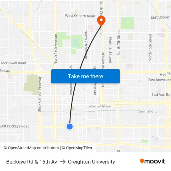 Buckeye Rd & 15th Av to Creighton University map