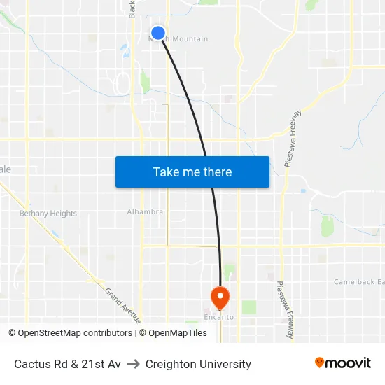 Cactus Rd & 21st Av to Creighton University map