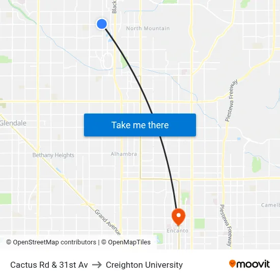 Cactus Rd & 31st Av to Creighton University map