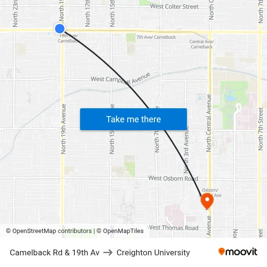 Camelback Rd & 19th Av to Creighton University map