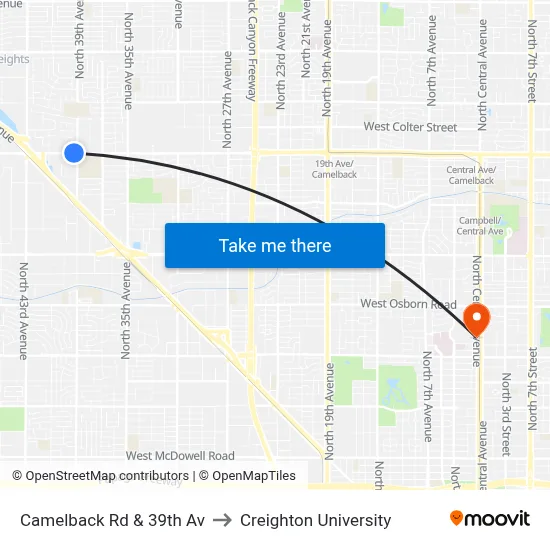 Camelback Rd & 39th Av to Creighton University map