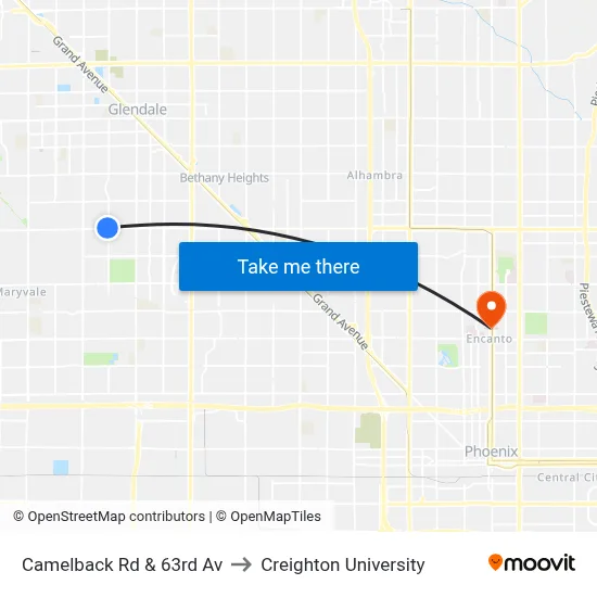 Camelback Rd & 63rd Av to Creighton University map