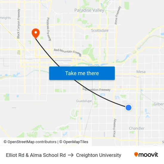 Elliot Rd & Alma School Rd to Creighton University map