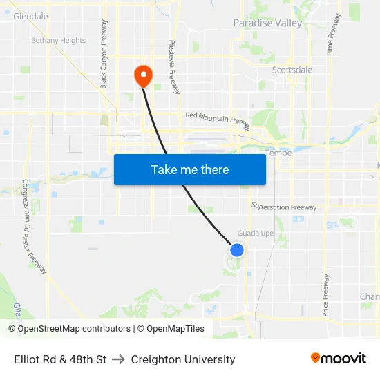 Elliot Rd & 48th St to Creighton University map