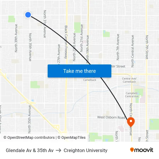 Glendale Av & 35th Av to Creighton University map