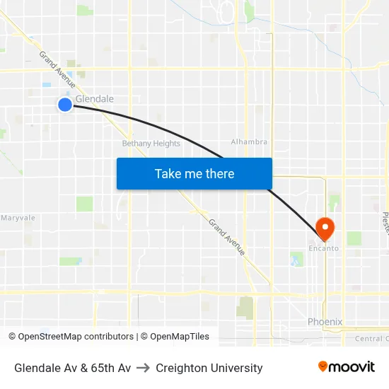 Glendale Av & 65th Av to Creighton University map