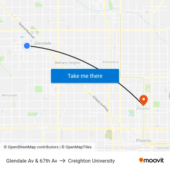 Glendale Av & 67th Av to Creighton University map