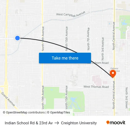 Indian School Rd & 23rd Av to Creighton University map