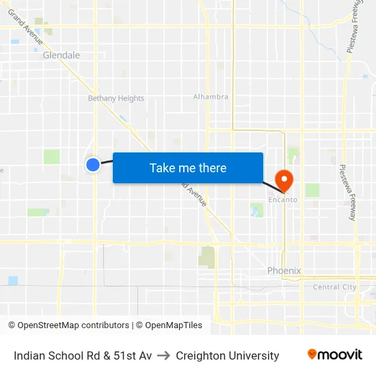 Indian School Rd & 51st Av to Creighton University map