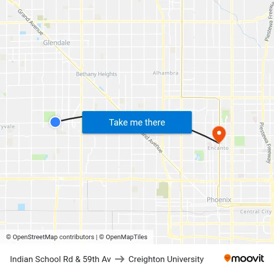 Indian School Rd & 59th Av to Creighton University map