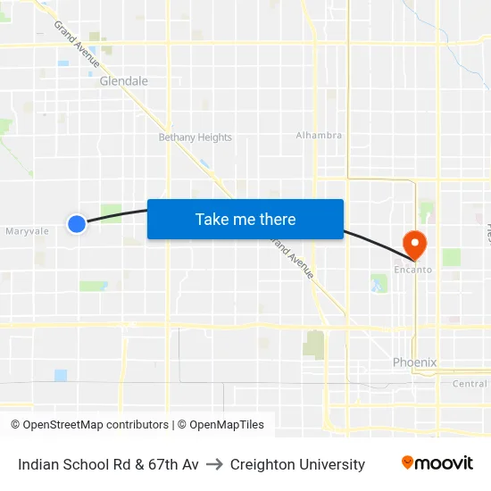 Indian School Rd & 67th Av to Creighton University map