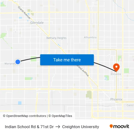Indian School Rd & 71st Dr to Creighton University map