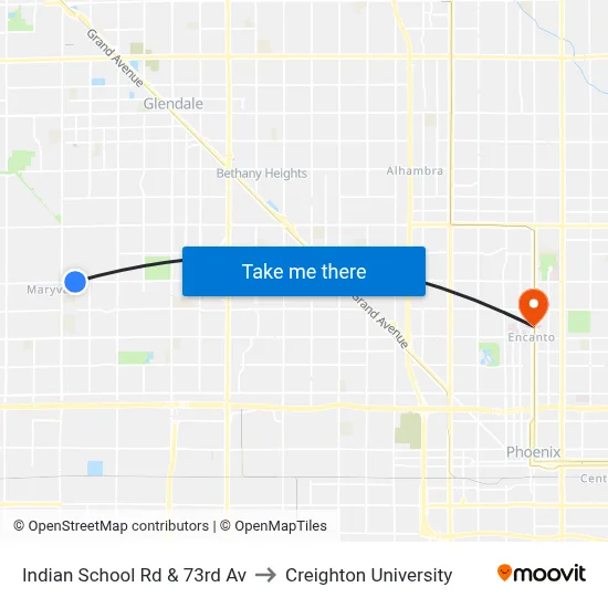 Indian School Rd & 73rd Av to Creighton University map