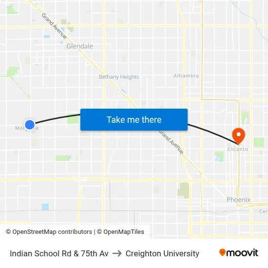 Indian School Rd & 75th Av to Creighton University map