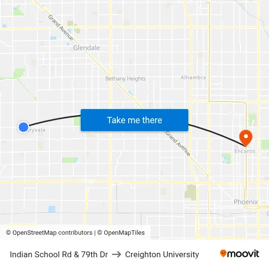 Indian School Rd & 79th Dr to Creighton University map