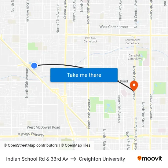 Indian School Rd & 33rd Av to Creighton University map