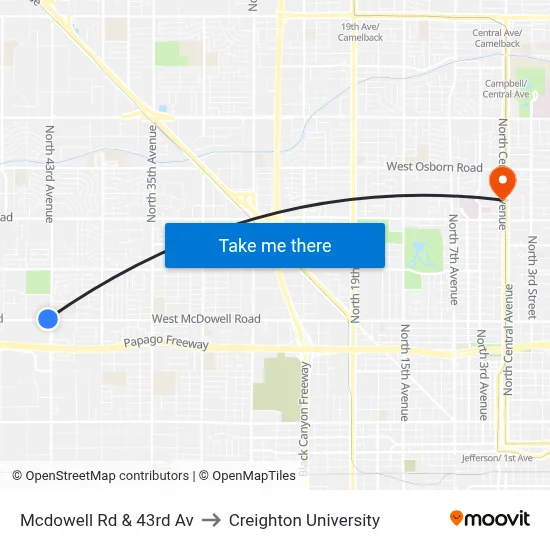 Mcdowell Rd & 43rd Av to Creighton University map