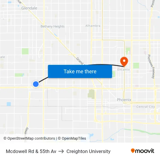 Mcdowell Rd & 55th Av to Creighton University map