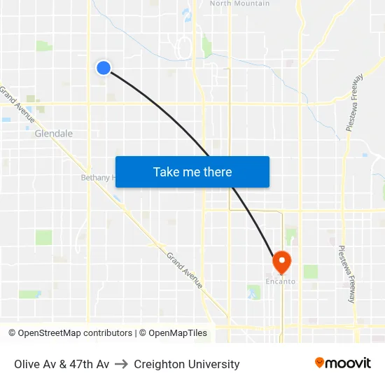Olive Av & 47th Av to Creighton University map