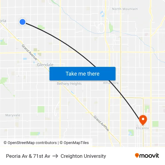 Peoria Av & 71st Av to Creighton University map