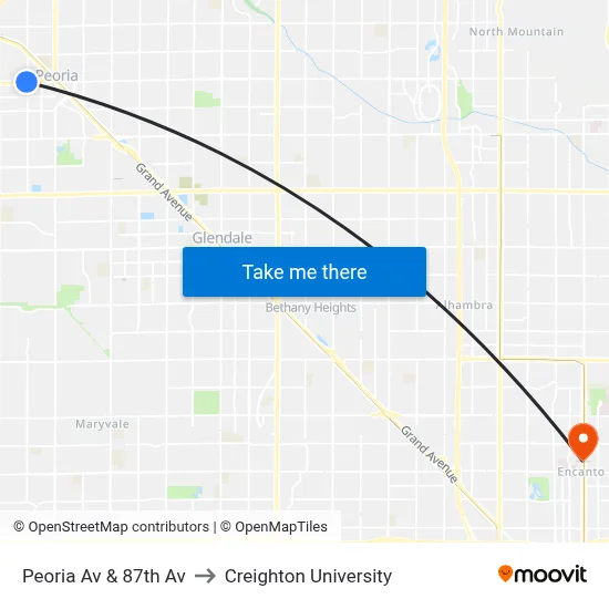Peoria Av & 87th Av to Creighton University map