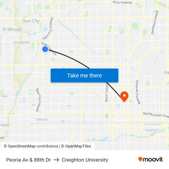 Peoria Av & 88th Dr to Creighton University map