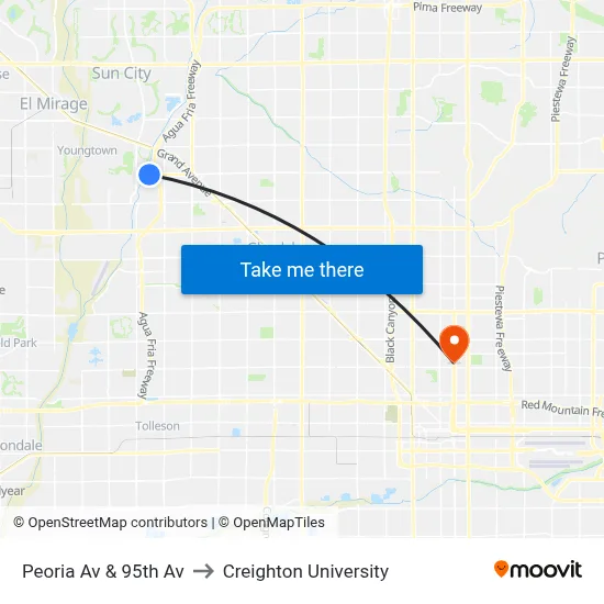Peoria Av & 95th Av to Creighton University map