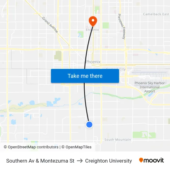 Southern Av & Montezuma St to Creighton University map