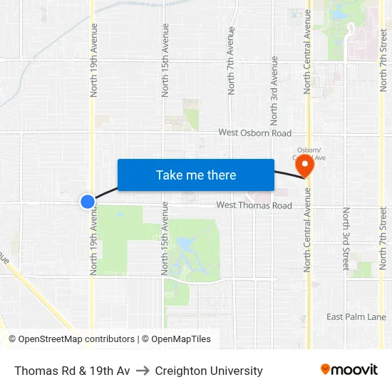 Thomas Rd & 19th Av to Creighton University map
