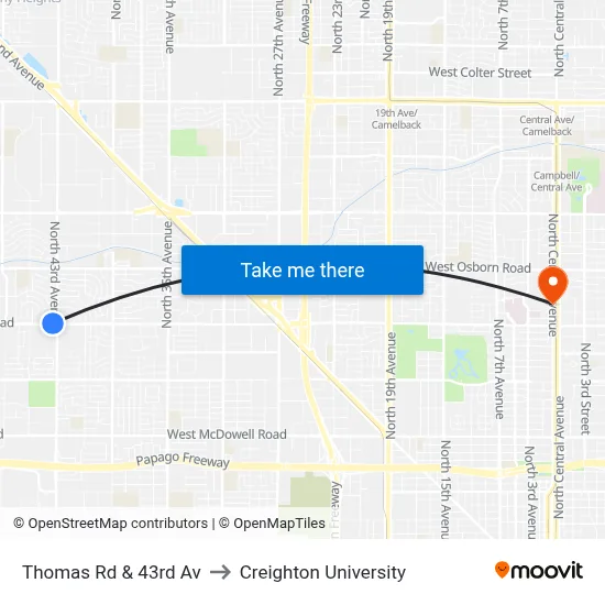 Thomas Rd & 43rd Av to Creighton University map