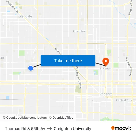 Thomas Rd & 55th Av to Creighton University map