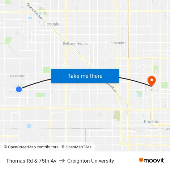 Thomas Rd & 75th Av to Creighton University map