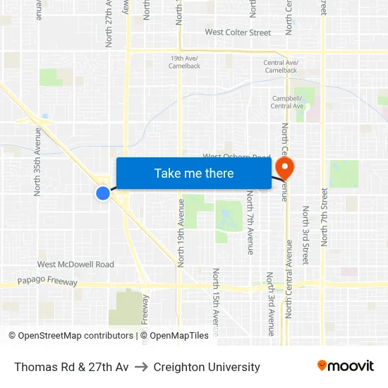 Thomas Rd & 27th Av to Creighton University map