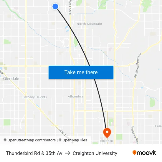 Thunderbird Rd & 35th Av to Creighton University map