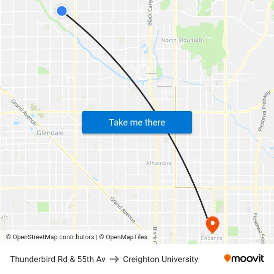 Thunderbird Rd & 55th Av to Creighton University map