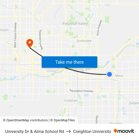 University Dr & Alma School Rd to Creighton University map