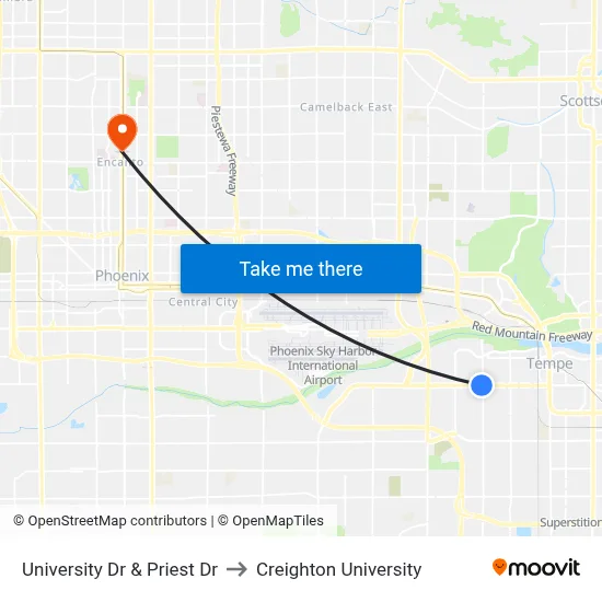 University Dr & Priest Dr to Creighton University map